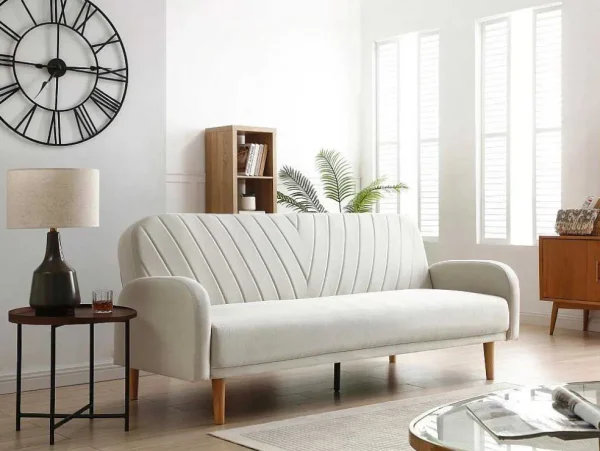 Outlet Driezitsslaapbank Van Cremekleurige Stof Venafra Scandinavisch