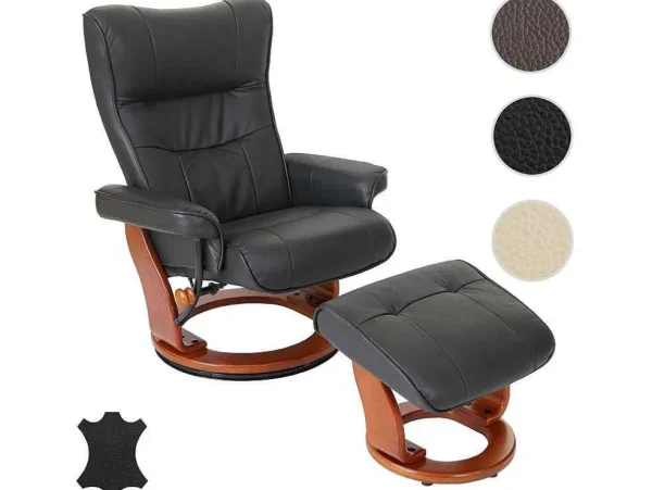 Fashion Edmonton Fauteuil Met Kruk, Zwart, Honingkleurig Fauteuil Leer