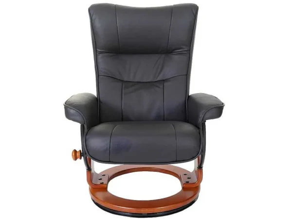 Fashion Edmonton Fauteuil Met Kruk, Zwart, Honingkleurig Fauteuil Leer