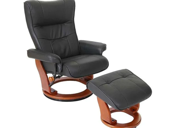 Fashion Edmonton Fauteuil Met Kruk, Zwart, Honingkleurig Fauteuil Leer