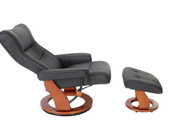Fashion Edmonton Fauteuil Met Kruk, Zwart, Honingkleurig Fauteuil Leer