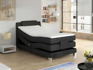 New Eenpersoons Boxspring Met Elektrische Bedbodem + Matras En Dekmatras Castel - 100X200Cm - Antraciet Elektrisch Relaxatiebed
