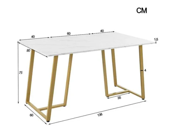 Discount Eettafel 140X80 Cm - Metalen Structuur - Marmerpatroon Fineer - Wit & Goud Eettafel