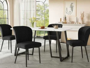 Shop Eettafel 140X80 Cm - Metalen Structuur - Marmerpatroon Fineer - Wit & Zwart Eettafel