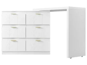 Shop Eigentijdse Scandinavische Draaibare Kaptafel Met 6 Lades - Versierd Met Bloemmotief - Wit Kaptafels