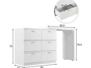 Shop Eigentijdse Scandinavische Draaibare Kaptafel Met 6 Lades - Versierd Met Bloemmotief - Wit Kaptafels