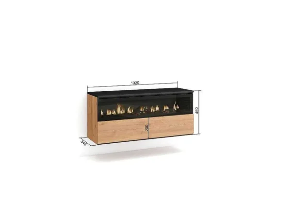 Outlet Elektrische Haard Led , 102X45X35Cm, 1 Opening, 1 Deur, Elektrische Haard, Hangend, Eiken/Zwart Haard