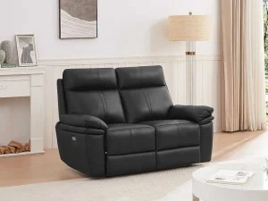 Best Sale Elektrische Relax-Tweezitsbank Van Zwart Leer Mesola Elektrische Relaxbanken