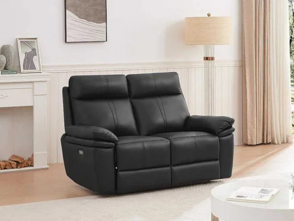 Best Sale Elektrische Relax-Tweezitsbank Van Zwart Leer Mesola Elektrische Relaxbanken