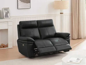 Best Sale Elektrische Relax-Tweezitsbank Van Zwart Leer Mesola Elektrische Relaxbanken