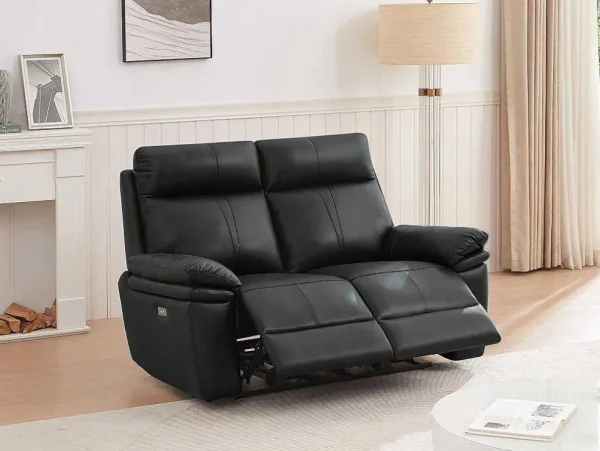Best Sale Elektrische Relax-Tweezitsbank Van Zwart Leer Mesola Elektrische Relaxbanken