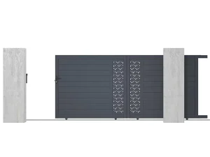 Clearance Elektrische Schuifpoort Van Aluminium Met Motieven - Halfopengewerkt - L.416 X H.180 Cm - Antraciet - Gregor Hekjes & Poorten