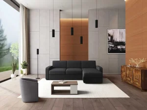 Sale Express Hoekbedbank Flavien - Omkeerbare Hoek - Van Stof - Antraciet Slaapbank Met Matras