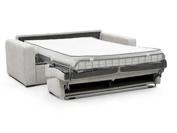 Online Express-Driezitsslaapbank Van Beige Ribfluweel - Bed Met Brede Latten 140 Cm - Matras 18 Cm - Mondovi Slaapbank Met Matras