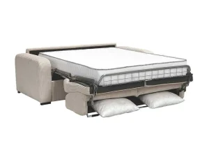 Hot Express-Vierzitsslaapbank Van Beige Ribfluweel - Bed Met Brede Latten 160 Cm - Matras 18 Cm - Bevis Slaapbank Met Matras
