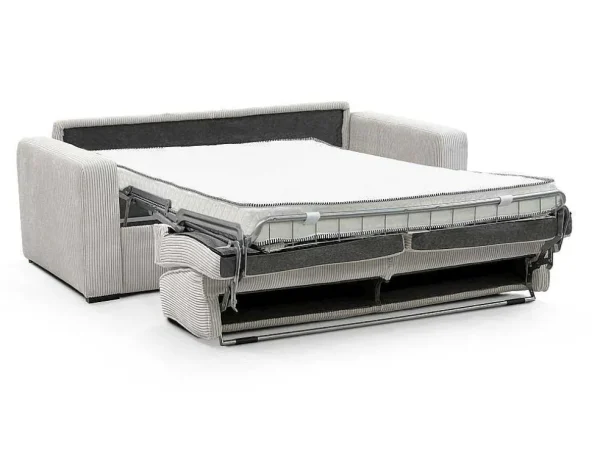 New Express-Vierzitsslaapbank Van Beige Ribfluweel - Bed Met Brede Latten 160 Cm - Matras 14 Cm - Mondovi Slaapbank Met Matras