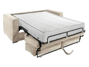 Fashion Express-Vierzitsslaapbank Van Beige Ribfluweel - Bed Met Brede Latten 160 Cm - Matras 22 Cm Loreto Slaapbank Met Matras