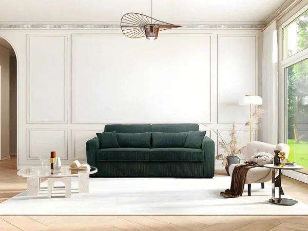 Best Sale Express-Vierzitsslaapbank Van Groen Ribfluweel - Bed Met Brede Latten 160 Cm - Matras 18 Cm - Mondovi Slaapbank Met Matras