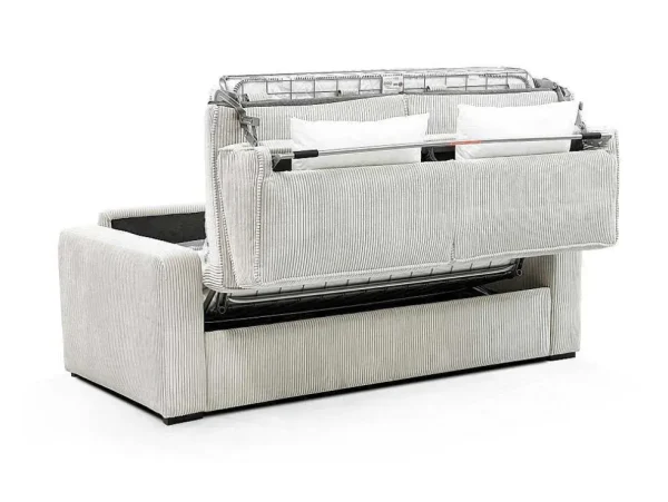 New Express-Vierzitsslaapbank Van Beige Ribfluweel - Bed Met Brede Latten 160 Cm - Matras 14 Cm - Mondovi Slaapbank Met Matras