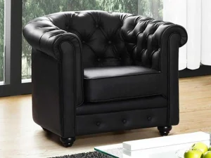 Discount Fauteuil Chesterfield Van Kunstleer - Zwart Fauteuil Kunstleer