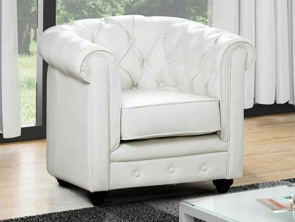 Sale Fauteuil Chesterfield Van Kunstleer - Wit Fauteuil Kunstleer