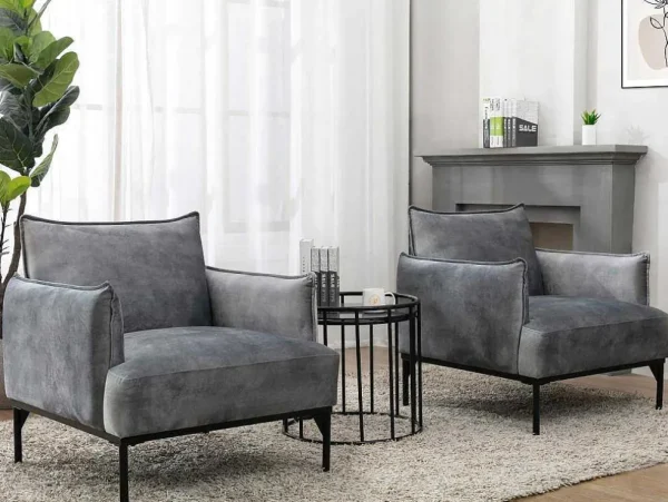 Fashion Fauteuil Grijs Fluweel Joel Fauteuil Stof Fluweel / Suedine
