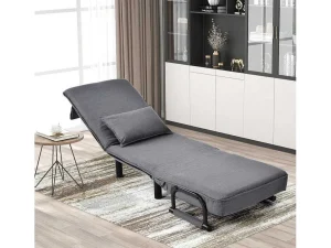Best Sale Fauteuil Met Kussen En Verstelbare Rugleuning - Om Te Bouwen Tot Fauteuil - Linnen Stof - Grijs Uitklapbare Fauteuil