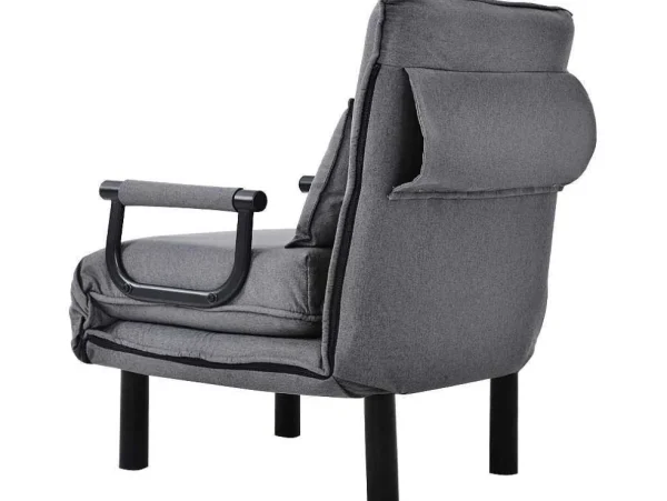 Best Sale Fauteuil Met Kussen En Verstelbare Rugleuning - Om Te Bouwen Tot Fauteuil - Linnen Stof - Grijs Uitklapbare Fauteuil