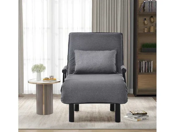 Best Sale Fauteuil Met Kussen En Verstelbare Rugleuning - Om Te Bouwen Tot Fauteuil - Linnen Stof - Grijs Uitklapbare Fauteuil