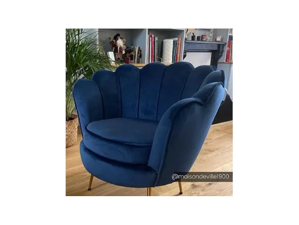 Online Fauteuil Van Fluweel Dandelion - Donkerblauw - Van Fauteuil Stof Fluweel / Suedine
