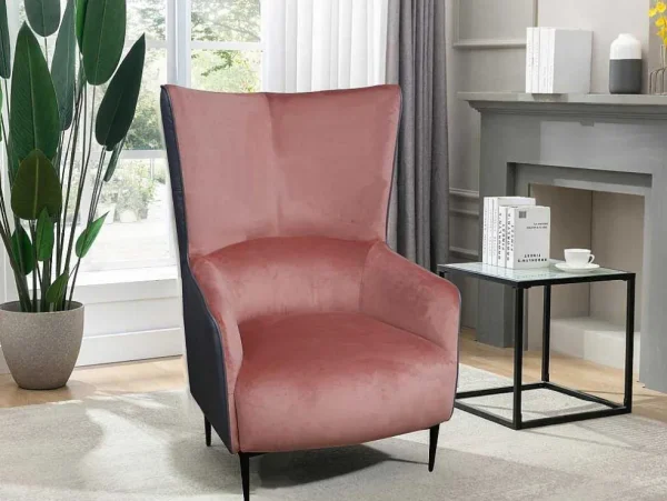 Discount Fauteuil Van Roze Fluweel En Antraciet Structuur Mendocino Fauteuil Stof Fluweel / Suedine