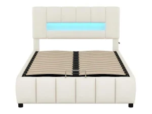 Cheap Fluwelen Opbergbed Met Led En Lattenbodem - 140X200Cm - Beige Fluwelen Bed