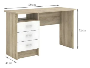 Cheap Fula Bureau 3 Lades Eiken Structuur Decor En Wit. Bureaumeubel