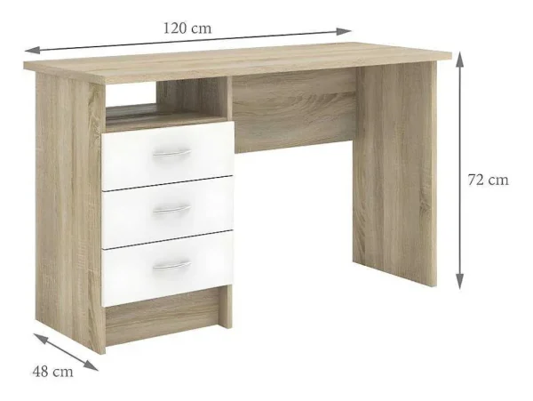 Cheap Fula Bureau 3 Lades Eiken Structuur Decor En Wit. Bureaumeubel
