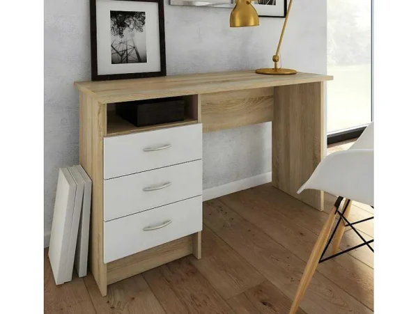 Cheap Fula Bureau 3 Lades Eiken Structuur Decor En Wit. Bureaumeubel