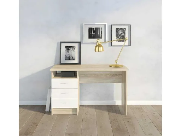 Cheap Fula Bureau 3 Lades Eiken Structuur Decor En Wit. Bureaumeubel