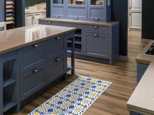 Discount Gangtapijt Van Vinyl Met Cementtegeleffect - 66 X 160 Cm - Blauw En Geel - Florili Gangtapijt