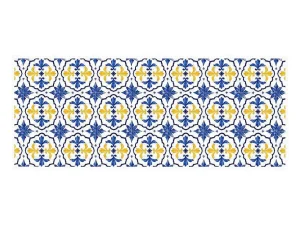 Discount Gangtapijt Van Vinyl Met Cementtegeleffect - 66 X 160 Cm - Blauw En Geel - Florili Gangtapijt