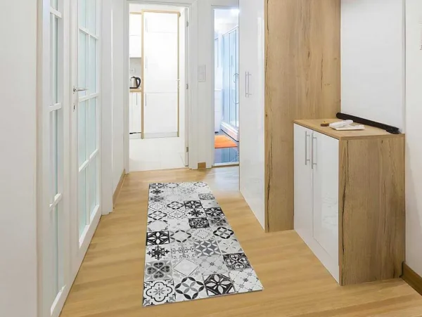 Cheap Gangtapijt Van Vinyl Met Vloertegeleffect Mosai - 66 X 160 Cm - Zwart En Wit Gangtapijt