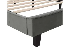 Store Gestoffeerd Bed 160X200Cm In Fluweel Met Lattenbodem - Grijs Fluwelen Bed
