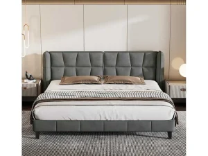 Store Gestoffeerd Bed 160X200Cm In Fluweel Met Lattenbodem - Grijs Fluwelen Bed