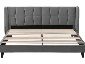 Store Gestoffeerd Bed 160X200Cm In Fluweel Met Lattenbodem - Grijs Fluwelen Bed