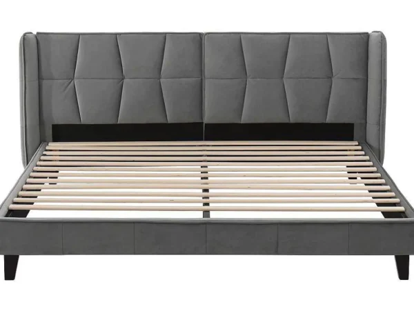 Store Gestoffeerd Bed 160X200Cm In Fluweel Met Lattenbodem - Grijs Fluwelen Bed