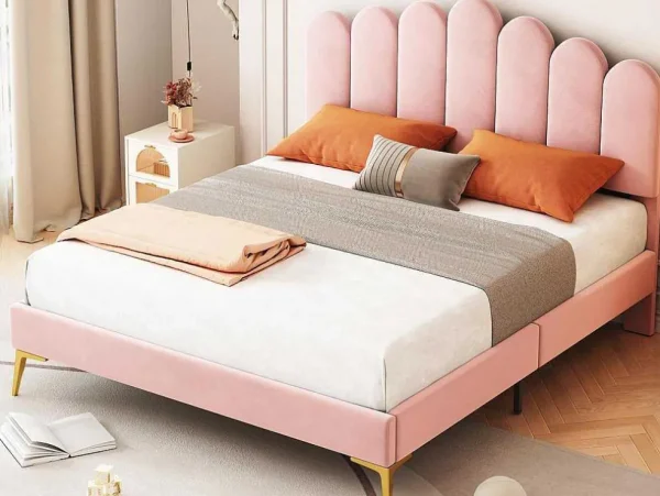 Outlet Gestoffeerd Fluwelen Bed 140X200Cm Met Lattenbodem - Verstelbaar Hoofdeinde - Roze Aanbiedingen: Slaapkamer & Kantoor