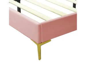 Outlet Gestoffeerd Fluwelen Bed 140X200Cm Met Lattenbodem - Verstelbaar Hoofdeinde - Roze Aanbiedingen: Slaapkamer & Kantoor