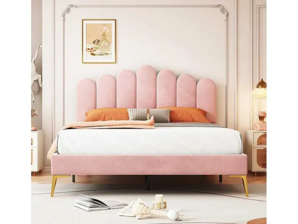 Outlet Gestoffeerd Fluwelen Bed 140X200Cm Met Lattenbodem - Verstelbaar Hoofdeinde - Roze Aanbiedingen: Slaapkamer & Kantoor