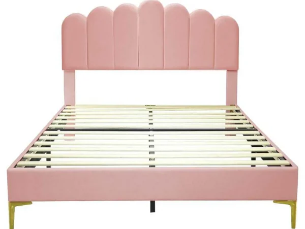 Outlet Gestoffeerd Fluwelen Bed 140X200Cm Met Lattenbodem - Verstelbaar Hoofdeinde - Roze Aanbiedingen: Slaapkamer & Kantoor