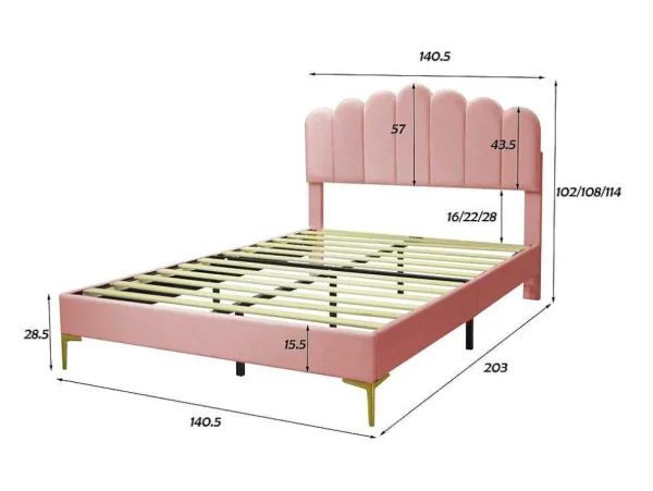 Outlet Gestoffeerd Fluwelen Bed 140X200Cm Met Lattenbodem - Verstelbaar Hoofdeinde - Roze Aanbiedingen: Slaapkamer & Kantoor