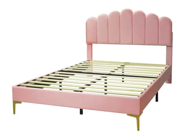 Outlet Gestoffeerd Fluwelen Bed 140X200Cm Met Lattenbodem - Verstelbaar Hoofdeinde - Roze Aanbiedingen: Slaapkamer & Kantoor