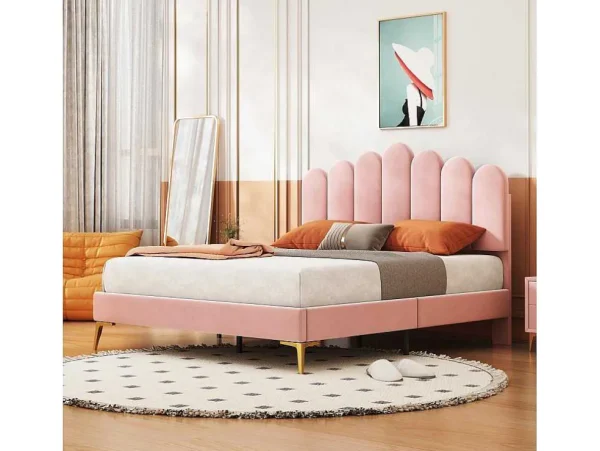 Outlet Gestoffeerd Fluwelen Bed 140X200Cm Met Lattenbodem - Verstelbaar Hoofdeinde - Roze Aanbiedingen: Slaapkamer & Kantoor
